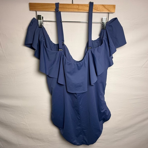 La Blanca Other - La Blanca Island Goddess Off Shoulder Ruffle One Piece Swimsuit Indigo 20W New